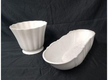 Two Vintage White Ceramic Planters