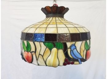 Large Vintage Tiffany Style Stained Glass Hanging Light