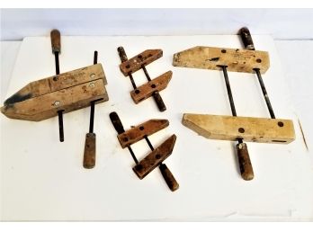 Two Pairs Of Vintage Jorgensen Wood Clamps Adjustable USA