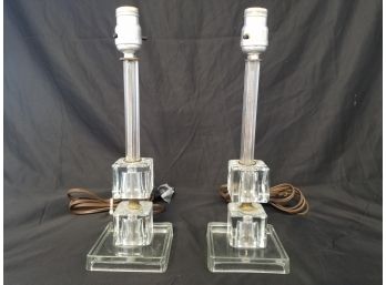 Two Vintage Clear Crystal Table Lamps