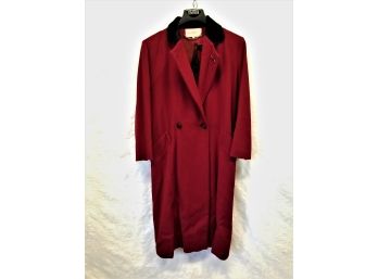 Women's Full Length Wool Coat With Velvet Collar By Andrea Size 10