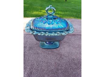 Vintage Indiana Glass Ice Blue Iridescent Candy Dish
