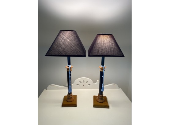 Two Blue Night Stand Lamps 23' And 24'