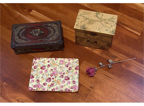 Jewelry Boxes And Rose Plate