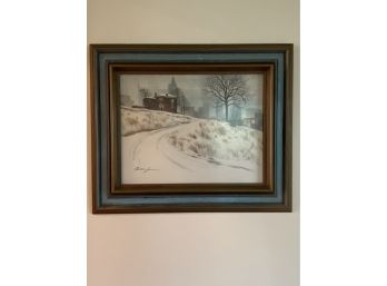 Frederic James Original Watercolor Winter Scene 25x21' Framed Glass