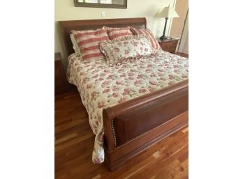 King Sleigh Bed Leather Padded Head And Foot Board Solid Wood Fine Quality