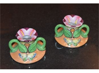 Hand Painted Candle Holders, Made In Japan  2.25x3.50'