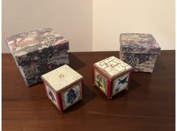 Two Constance Guerra Boxes And Two Fabric Covered Cardboard Boxes