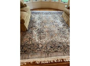 Cream Fringed Floral Rug 98x128' Looks To Be Silk, Beautiful And Soft