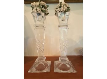 Pair Of Glass Candle Stick Holder 10'
