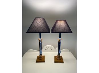 Two Blue Night Stand Lamps 23' And 24'
