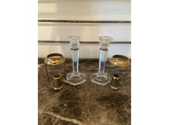 Two Glass Candle Stick Holder And Followers 6.5'