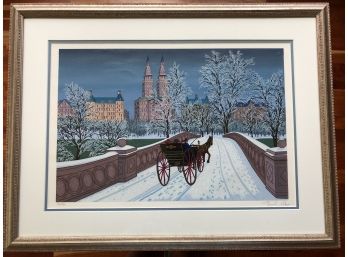 Fanch Ledan Signed And Numbered 124350 Embellished Serigraph Romantic Promenade Central Park 22.5x17'