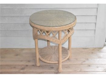 Wicker Round Side Table 1 Of 2        21x24
