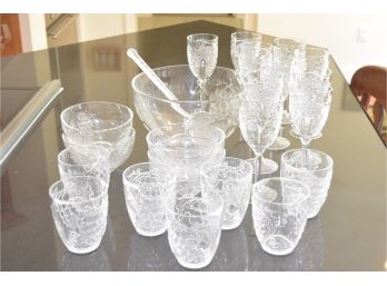 Plastic Party Set Great On The Patio Or Poolside, And  Tray Of Green Handled Silverware