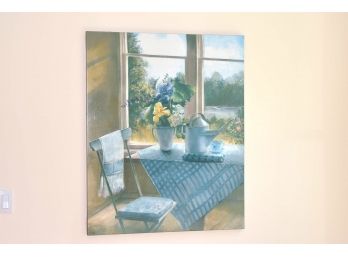Fiele Villemuete Numbered Fv 195/995 On Printed On Canvas Table By Window Lake View 32x39.5