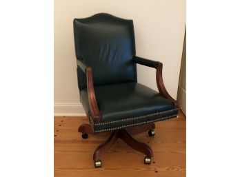 Sam Moore Green Leather Office Chair Rolling 24x40x23'
