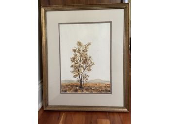Autumn Tree Watercolor Signed Gilbert Matted Framed Glass 17.75x21.75