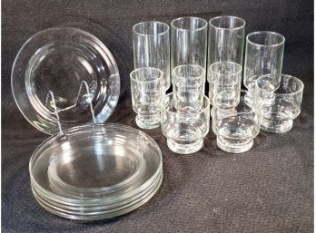 Vintage Clear Glass Luncheon Plates & Glassware Assortment