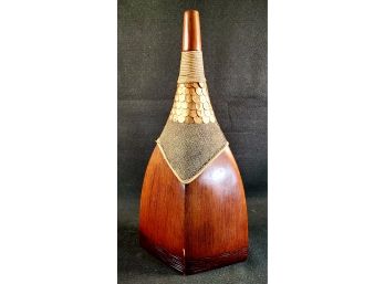 Handsome Wood, Shell & Fabric 26.75' Tall Vase