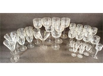Lovely Vintage Floral Etched Glass Stemware - Assorted Sizes