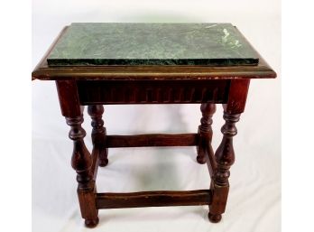 Handsome Vintage Carved Wood & Green Marble Topped Side Table
