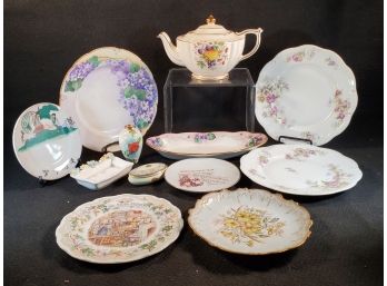 Lovely Collection Of Pretty Porcelain Plates & Vase-Limoges, Haaman, Sadler & More