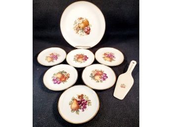 Pretty Floral Pattern 22K Gold Accented Porcelain Dessert Cake Set Of Dishes