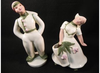 Vintage Mid Century Modern Hedi Schoop Dutch Girl & Boy Ceramic Planters, Signed