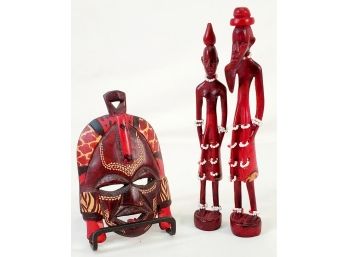 Collection Of African Hand Carved Wood Art - Shaman Mask & Fertility God Figurines