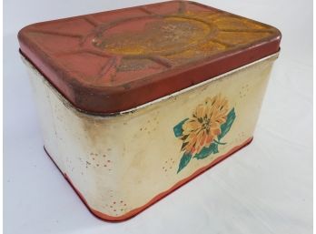 Vintage Painted Metal Hinged Lid Bread Box