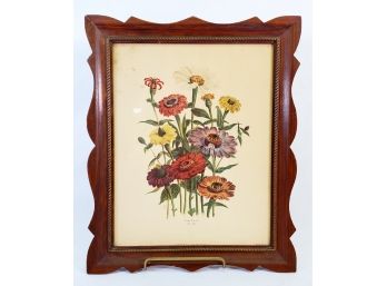 Vintage Henry B. Sandler Floral Lithograph In Wood Frame