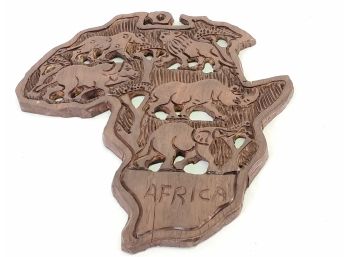 Carved African Wood Continent Wall Art Map