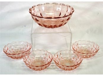 Vintage Depression Glass Dessert Set - Serving Bowl & Four Dessert Bowls