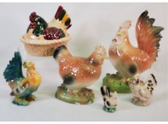 Vintage Ceramic Roosters & Chickens - Salt & Pepper Shakes, Figurines & Covered Dish