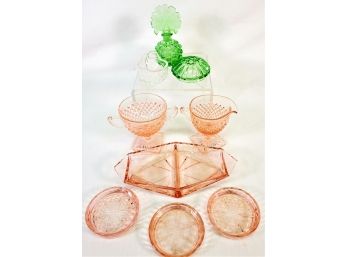 Assorted Vintage Depression Glass - Pink & Green