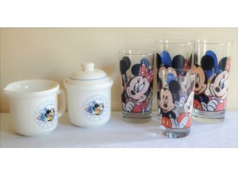 Walt Disney Mickey & Minnie Mouse Glassware & Treasure Craft Gourmet Mickey Sugar & Creamer
