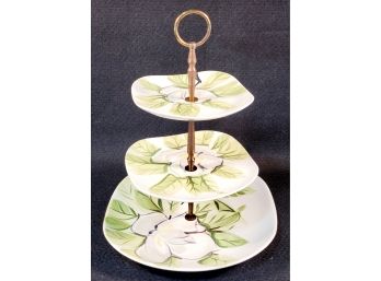Vintage Redwing Pottery Floral Porcelain Three Tiered Serving Tray