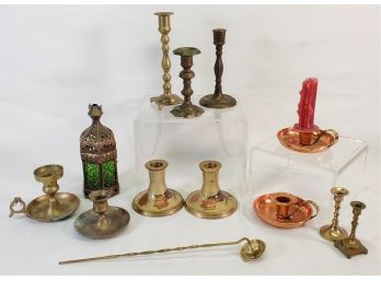 Assortment Of Brass & Copper Candlestick Holders