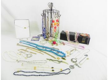 Lot Of Costume Jewelry, Jewelry Box & Necklace Carry Case. LC Lauren Conrad, Chicos, Napier