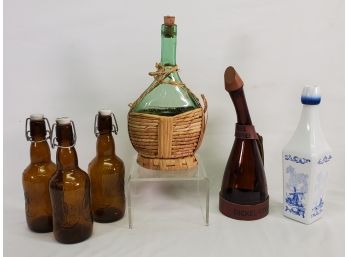 Vintage Wine & Whiskey Bottles - Italian Wine, Delft, Groelsch & Dickel Tennessee
