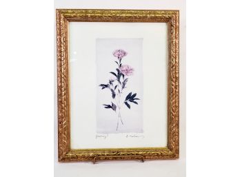 Lovely Signed & Framed Floral Peony Lithograph By A. Melia