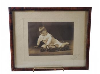 Adorable Framed Antique Sepia Baby Photograph Portrait By George Libby Jr Hillside Studio