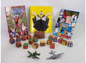 Vintage Toys & Comic Books - Cable & Archer & Armstrong, Toy Cap Guns, Wood Blocks & Maisto Toy Planes