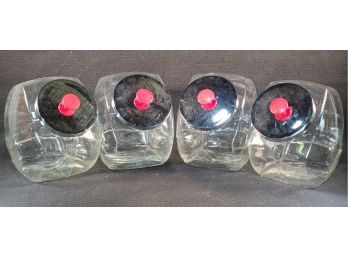 Set Of Four Clear Glass Large Canisters With Lids