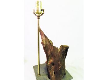 Vintage Mid Century Modern Driftwood Base Table Lamp Mounted On Slate