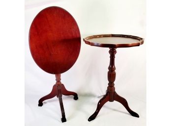 Pair Of Wood Oval Tilt Top & Round Pie Crust Occasional Tables