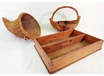Vintage Baskets & Wood Dovetailed Utility Box