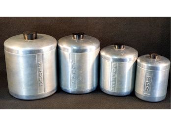 Retro Vintage Stainless Steel Four Piece Nesting Kitchen Canister Set