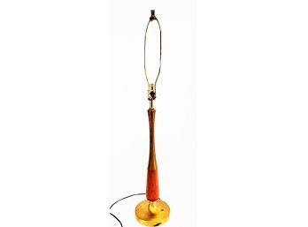 Vintage Mid Century Modern Brass & Teak Wood Table Lamp